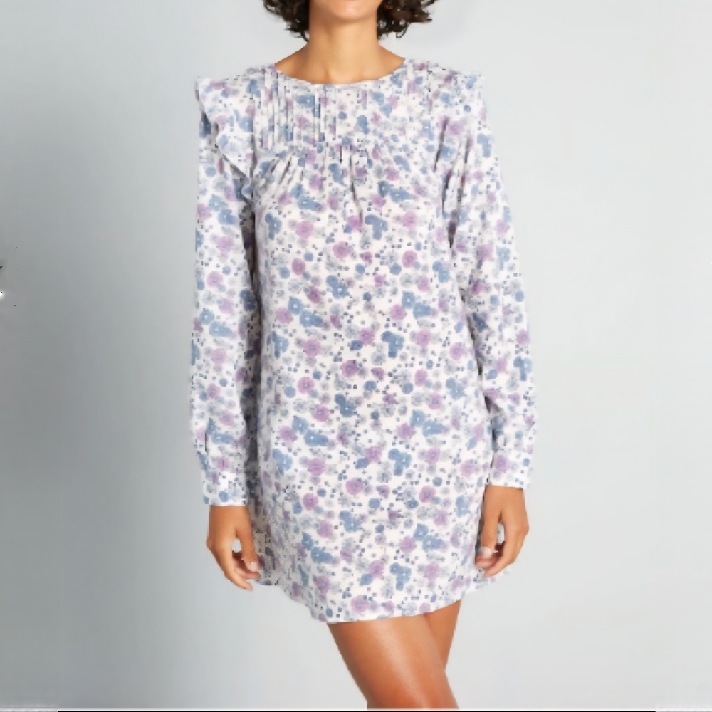 Modcloth Prairie Doll Mini Dress Ruffle Shoulder Floral Size Medium New